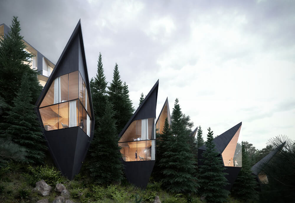 Sustainable Prism-Shaped Treehouses Concept in Italy