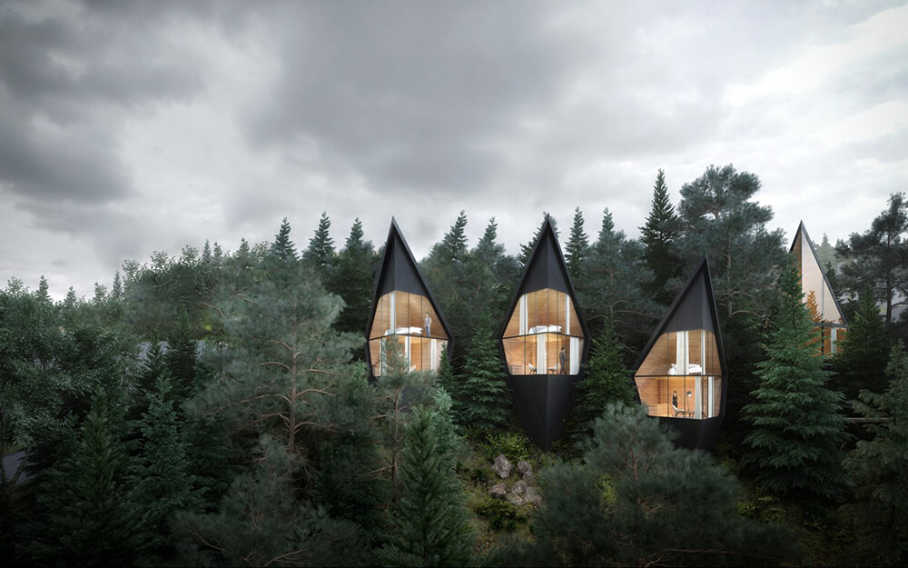 Sustainable Prism-Shaped Treehouses Concept in Italy