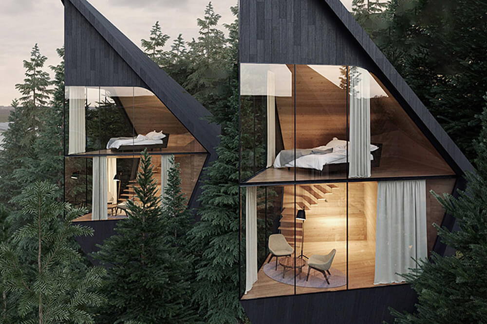 Sustainable Prism-Shaped Treehouses Concept in Italy