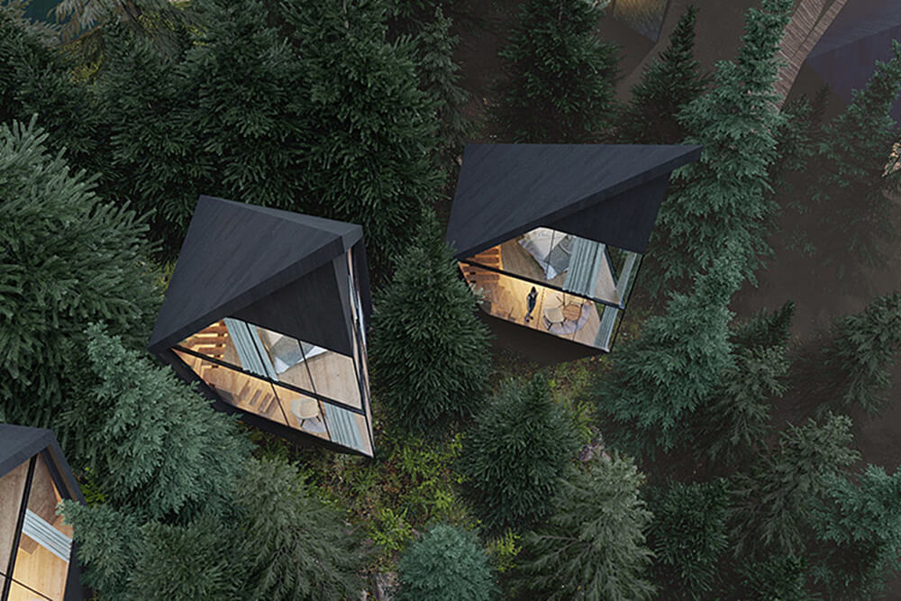 Sustainable Prism-Shaped Treehouses Concept in Italy